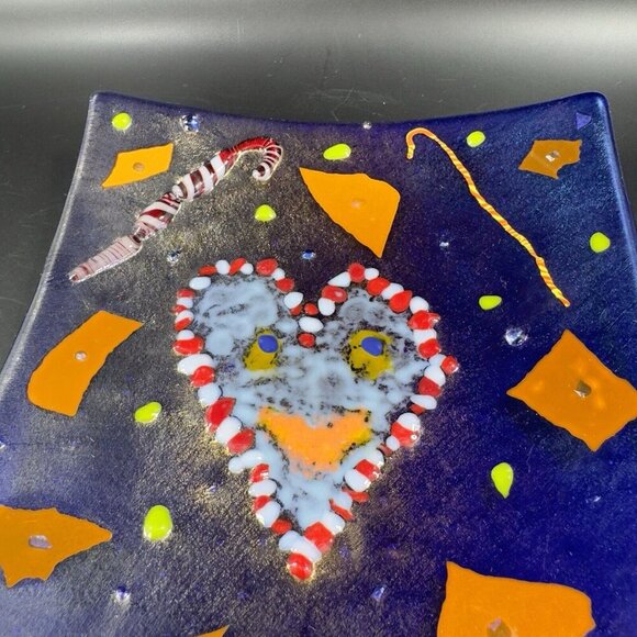 Hand Made Dichroic Fused Art Glass Square Dish Plate Christmas Decorated Vintage - Picture 11 of 15